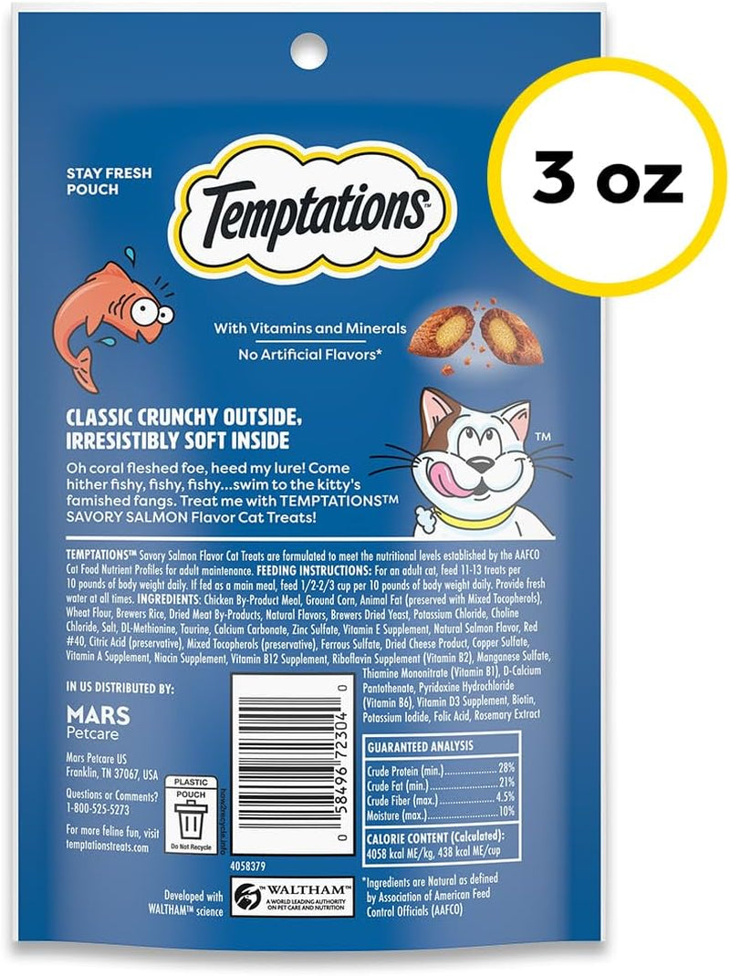 Classic Crunchy and Soft Cat Treats, Savory Salmon, 3 Oz, 12Pk | Tartar Control, Crunchy Outside, Soft Inside, under 2 Calories per Treat, 100% Complete & Balanced, Resealable Pouches
