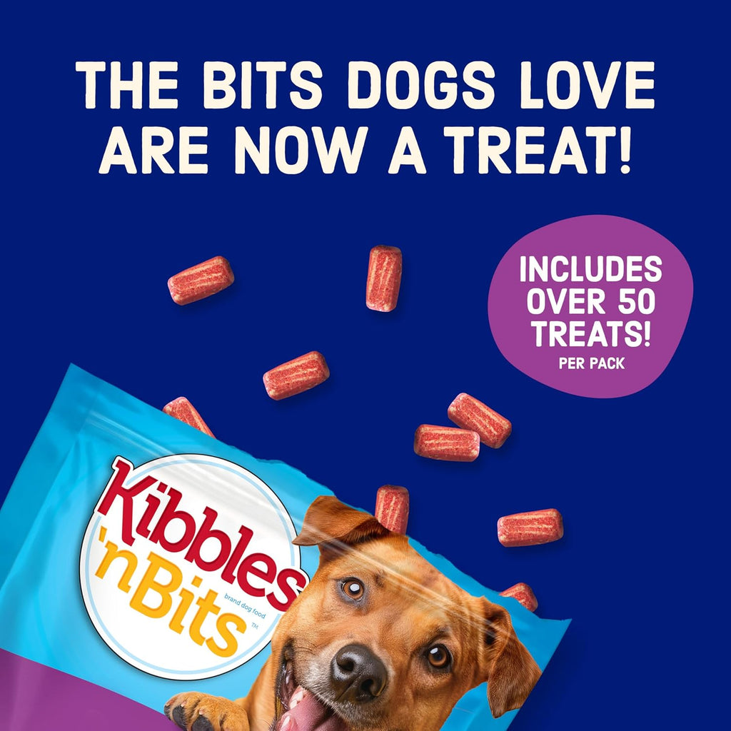 Kibbles N’ Bits Just the Bits Chewy Dog Treats, Bacon Flavor, 4.5 Oz Bag | 8-Pack of 50 Soft & Chewy Dog Treats per Bag, Made with Real Pork, Perfect for Training, Rewards and Snacking