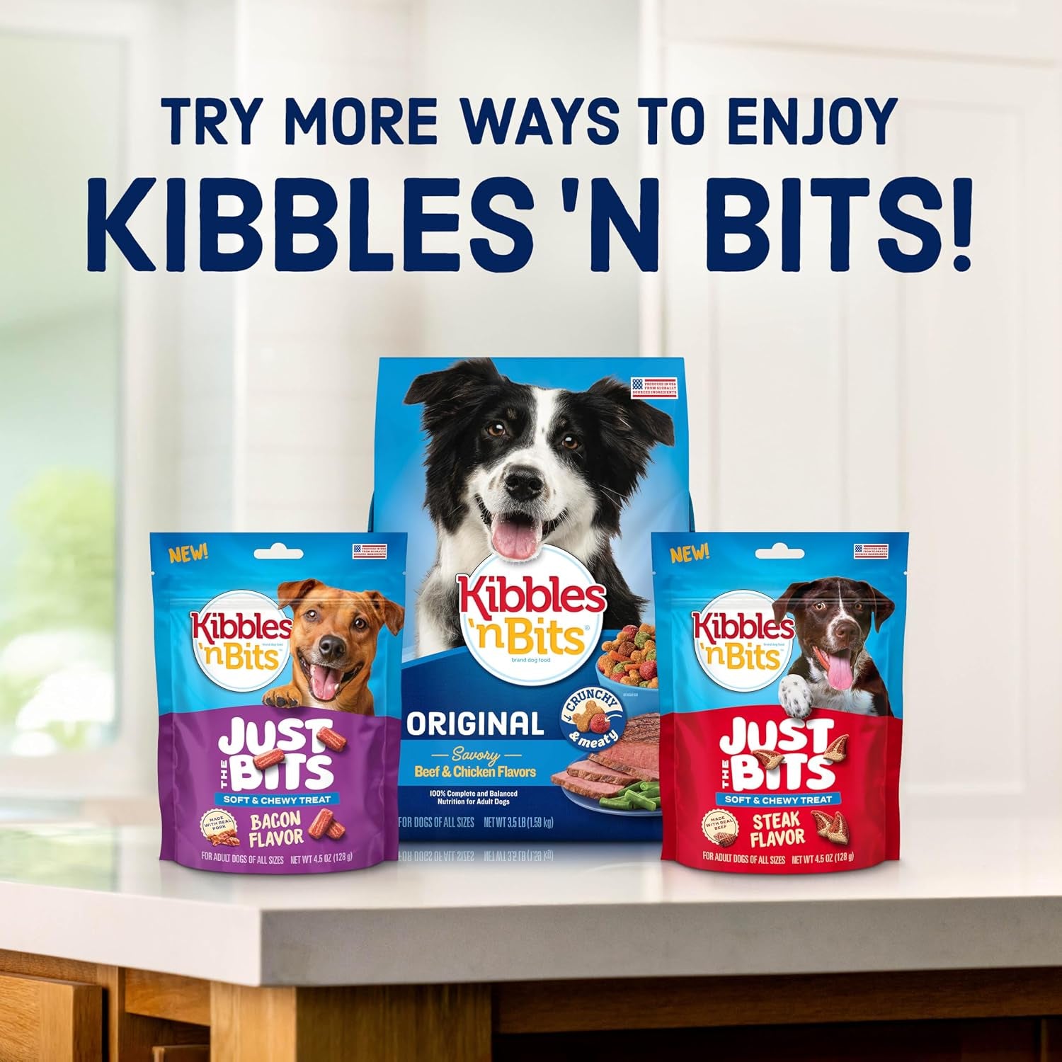 Kibbles N’ Bits Just the Bits Chewy Dog Treats, Bacon Flavor, 4.5 Oz Bag | 8-Pack of 50 Soft & Chewy Dog Treats per Bag, Made with Real Pork, Perfect for Training, Rewards and Snacking