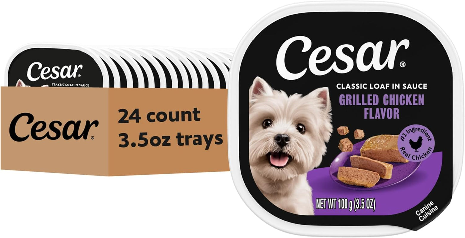 Classic Loaf in Sauce Wet Dog Food, Grilled Chicken, 3.5 Oz, 24 Count | Made in USA, Real Chicken #1 Ingredient, Slow-Cooked Tender Texture, No Fillers or Artificial Flavors, Easy Peel Trays