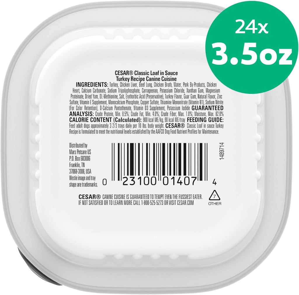 Classic Loaf in Sauce Wet Dog Food, Turkey Recipe, 3.5 Oz, 24 Count | Made in USA, Real Turkey #1 Ingredient, No Fillers, No Added Sugar, No Artificial Flavors, Slow-Cooked, Easy Peel Trays