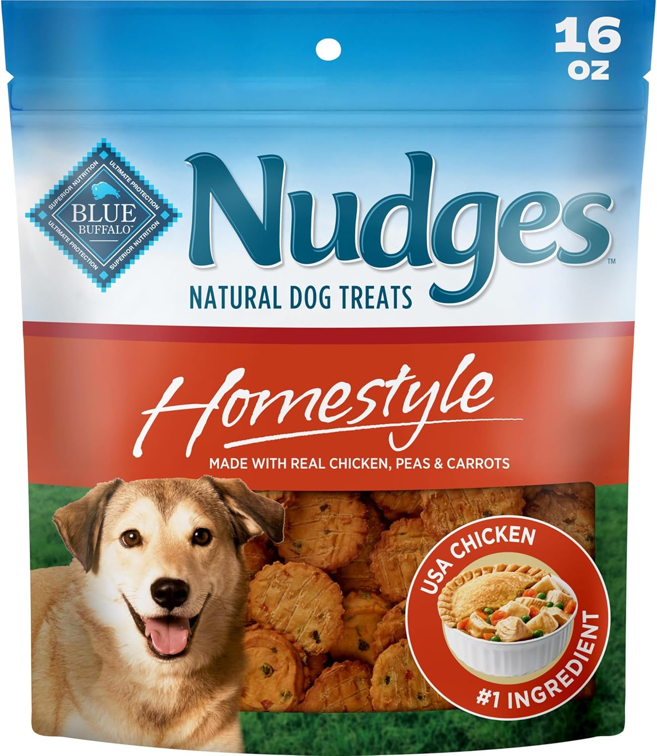 Nudges Homestyle Chicken Dog Treats, 16 Oz | Real Chicken First, with Peas & Carrots, Made in the USA, No Corn, Wheat, or Soy