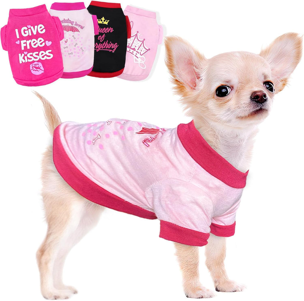4 Pieces Dog Clothes for Small Dogs Girl Spring Summer Puppy Shirts Cute Soft Pet T-Shirt Cat Outfit for Pets Teacup Chihuahua Yorkie Clothing,Xx-Small