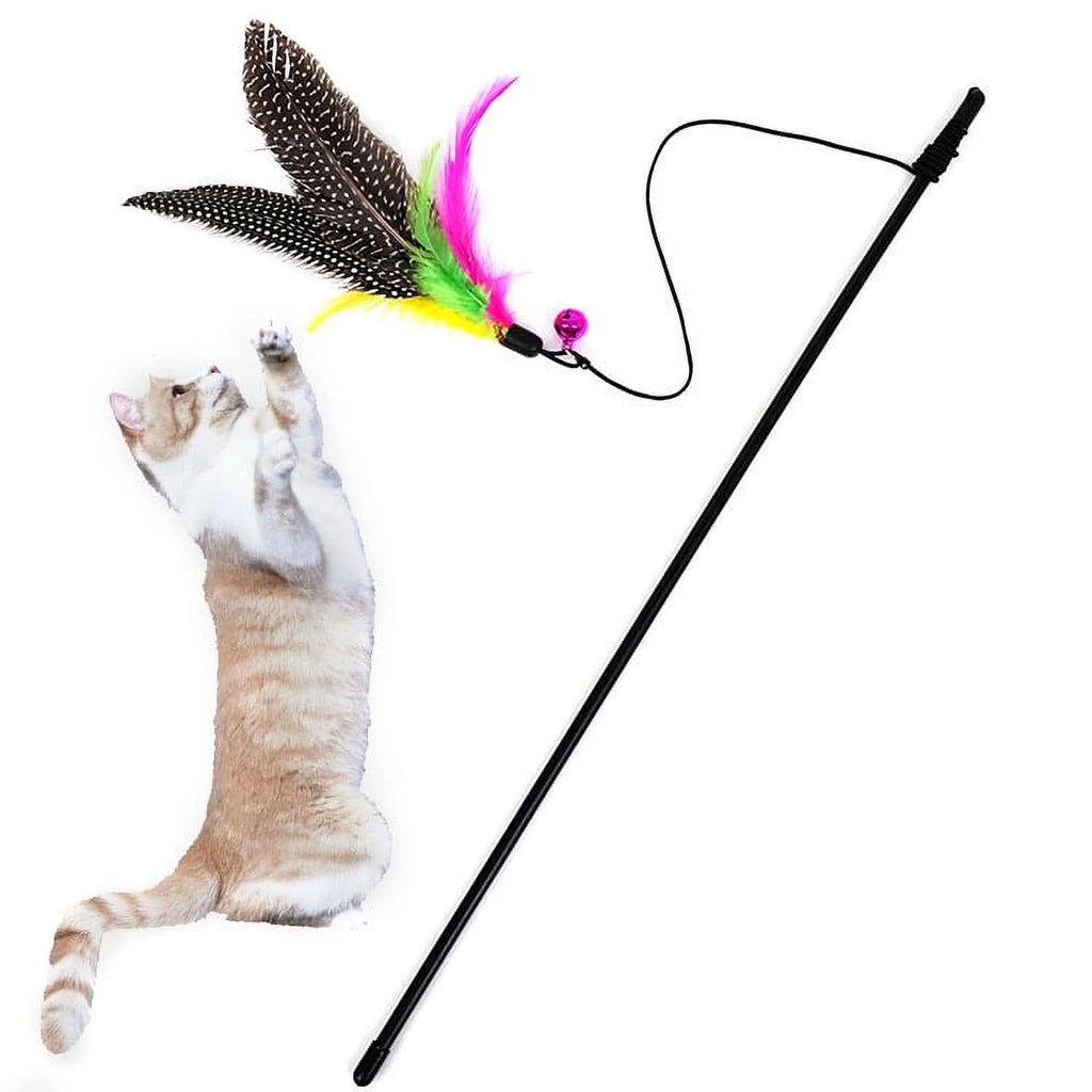 Darzheoy Cat Toys Feather Toy, Retractable Wand and Teaser with Bell Refills, Interactive Catcher and Funny Exercise for Kitten