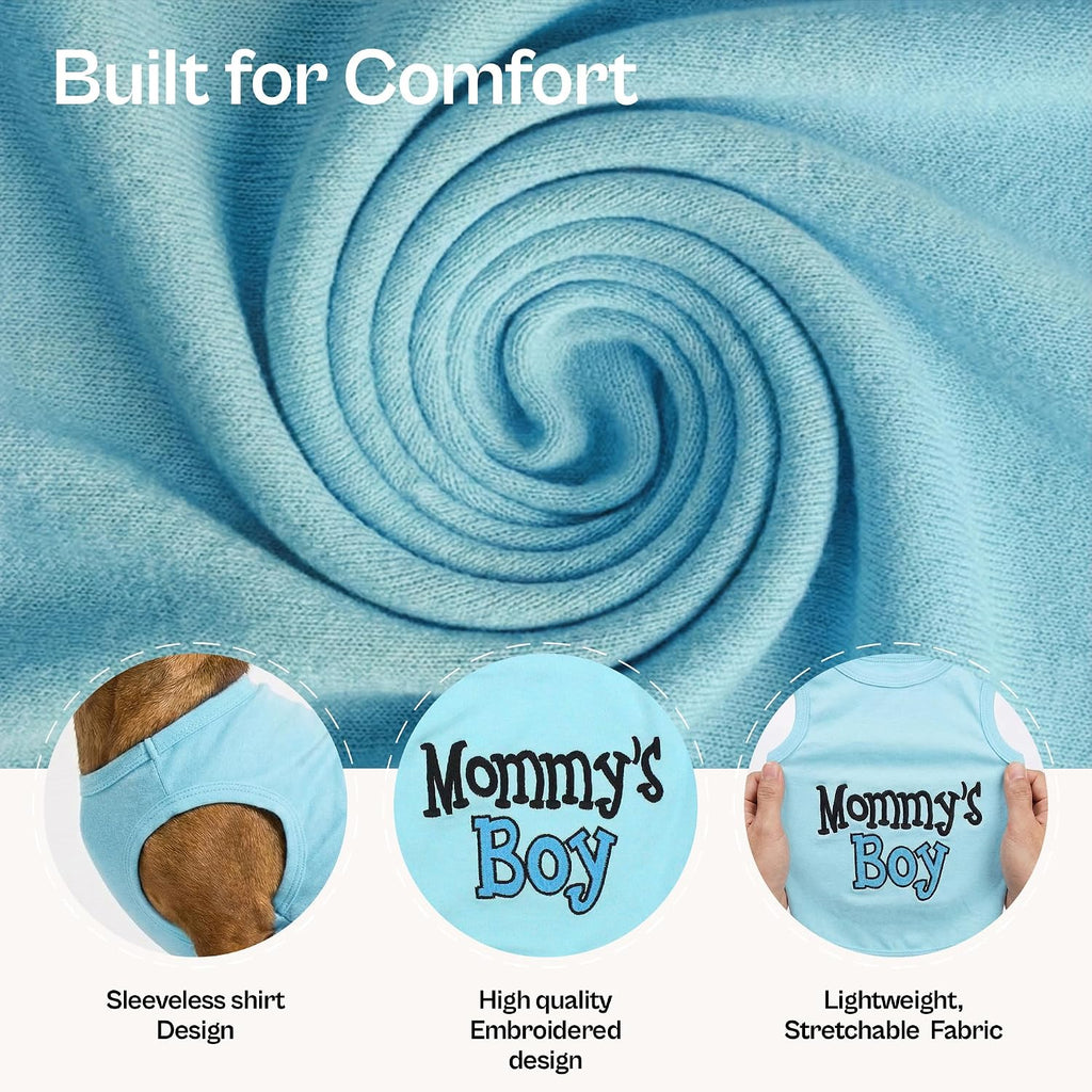 Dog Shirt Mommy’S Boy Pet Shirt – 100% Cotton Shirts for Large Dogs – Blue Sleeveless Puppy Clothes – Lightweight and Breathable Dog Apparel – Boy Dogs Clothes - Stretchy Dog Shirt