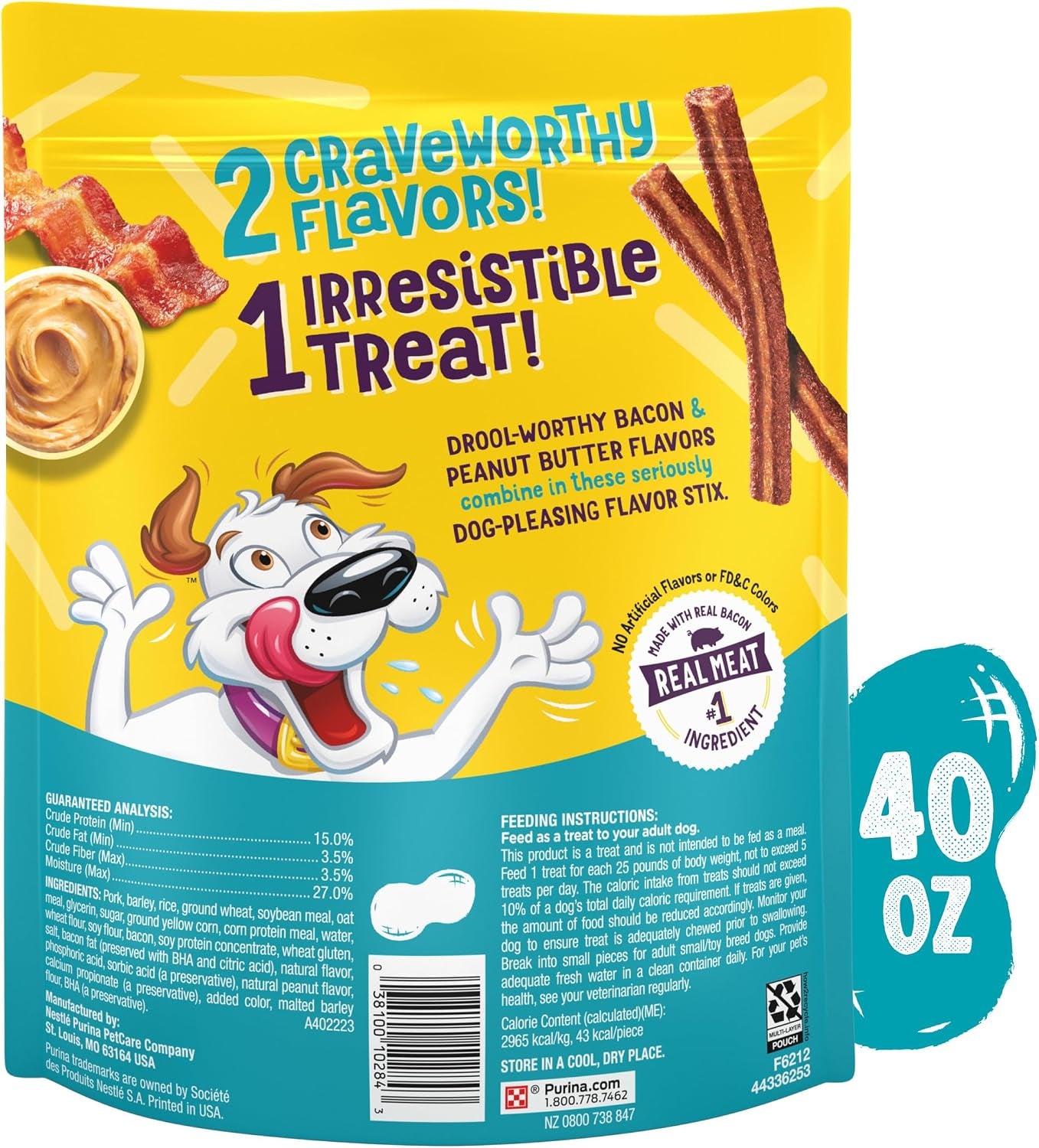Flavor Stix with Bacon and Peanut Butter Flavor Dog Chew Stix - 40 Oz. Pouch