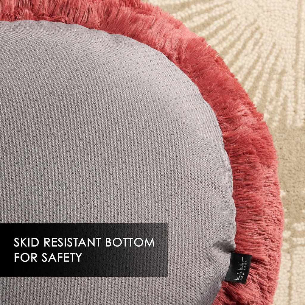 PET Ellie Fuzzy Solid Donut Pet Bed, Plush, Cozy & Calming, Non-Slip Bottom, 100% Machine Washable, Burgundy Rose, X-Small 19"X19"X7" Round
