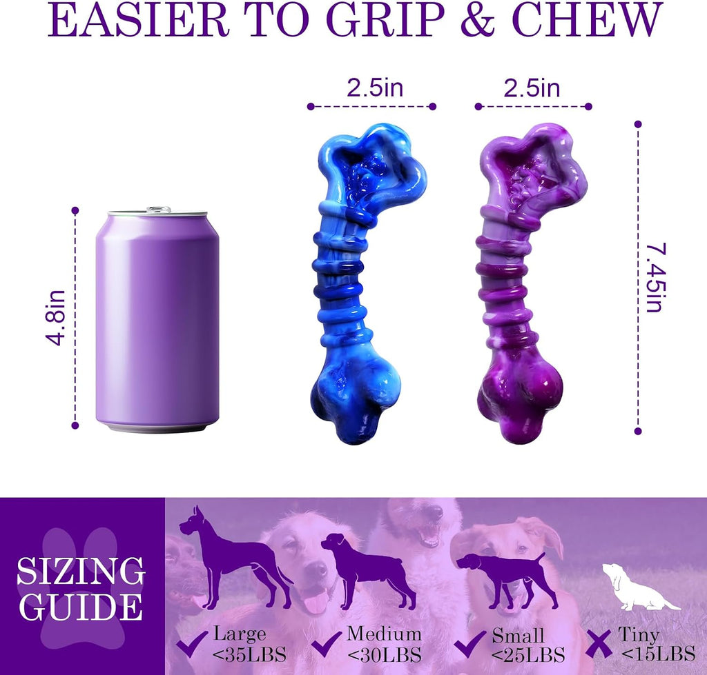 2-Pack Indestructible Dog Chew Toys for 25-75Lbs Aggressive Chewers | Tough Dog Chew Bones to Keep Them Busy, a for Large Dogs