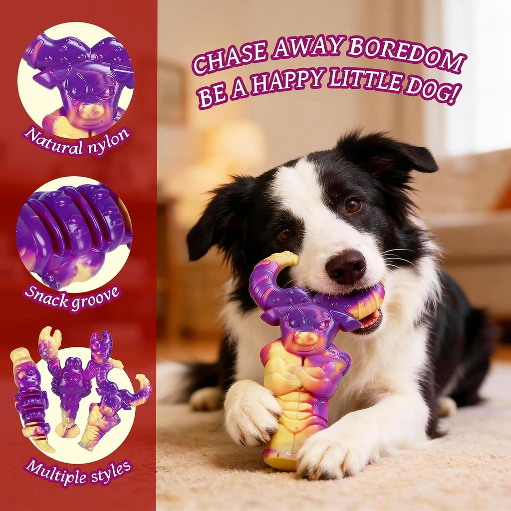 Indestructible Dog Toys for Aggressive Chewers, Tough Dog Toys for Large Dogs, Durable Dog Chew Toys to Keep Them Busy, Interactive Aggressive Chew Toys for Medium Dogs, Beef Flavor (Lob+Bull)