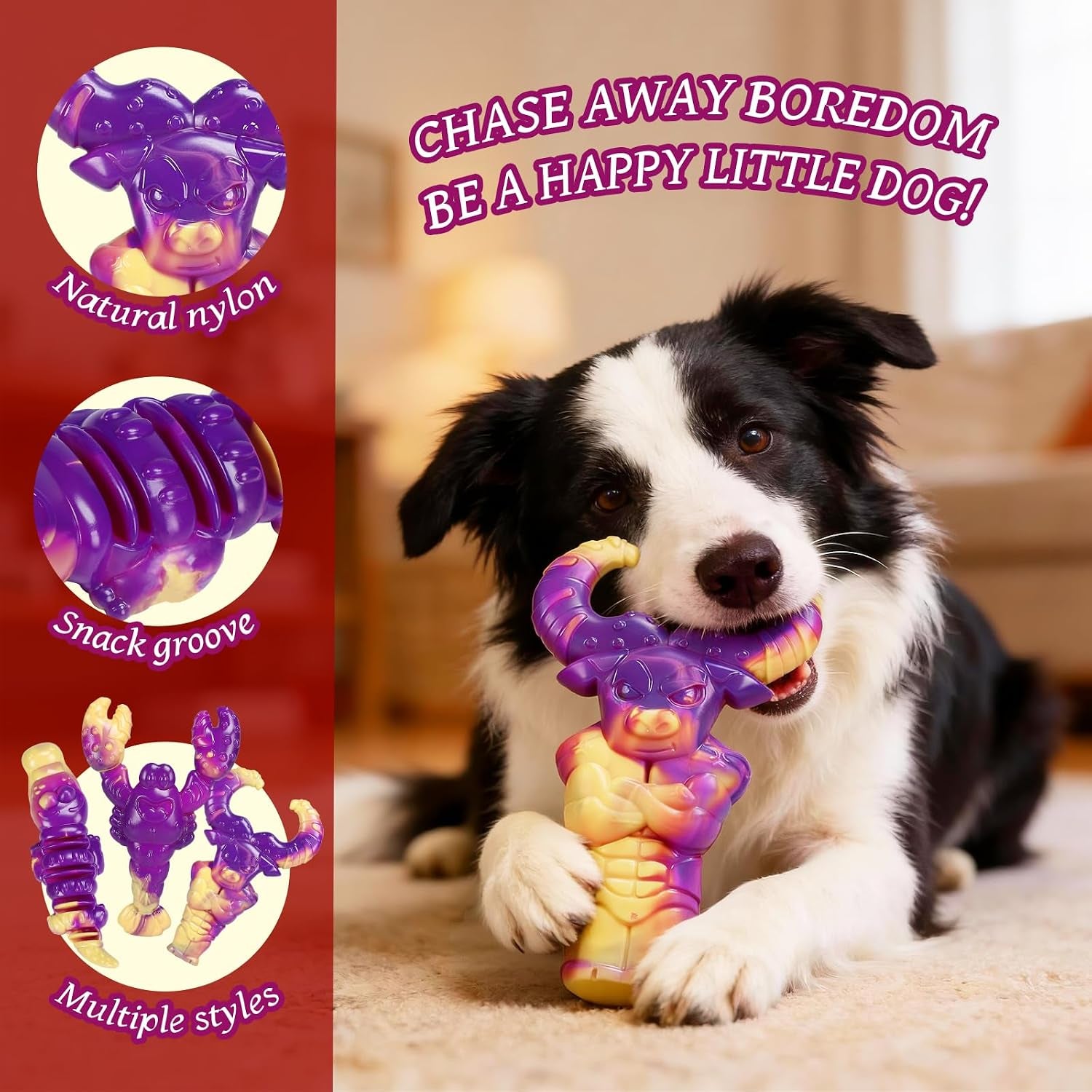 Indestructible Dog Toys for Aggressive Chewers, Tough Dog Toys for Large Dogs, Durable Dog Chew Toys to Keep Them Busy, Interactive Aggressive Chew Toys for Medium Dogs, Beef Flavor (Lob+Bull)