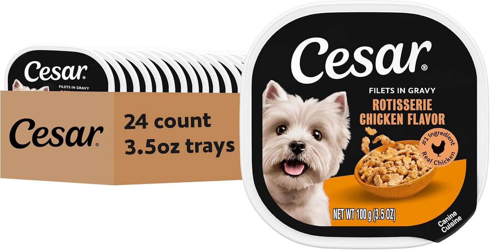 Filets in Gravy Wet Dog Food, Rotisserie Chicken, 3.5 Oz, 24 Count | Real Chicken #1 Ingredient, Easy to Digest, No Fillers or Artificial Flavors, Can Be Used as Food Topper, Easy Peel Trays