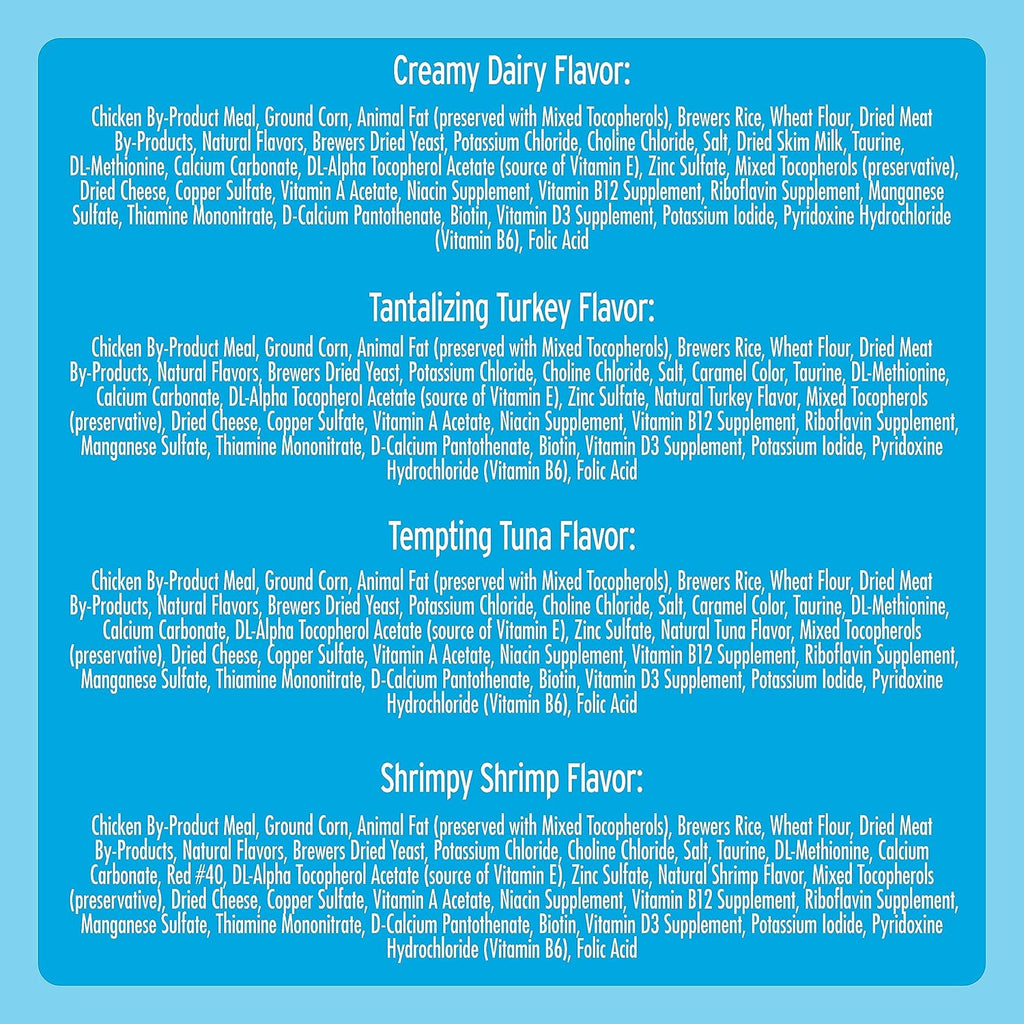 Cat Treats Classic Crunchy and Soft Cat Treats Variety Pack, 6.3 Oz. Pouches (Pack of 6) | Dairy, Tuna, Shrimp & Turkey Flavors, under 2 Calories per Treat, 100% Complete & Balanced for Adult Cats, Resealable Pouches
