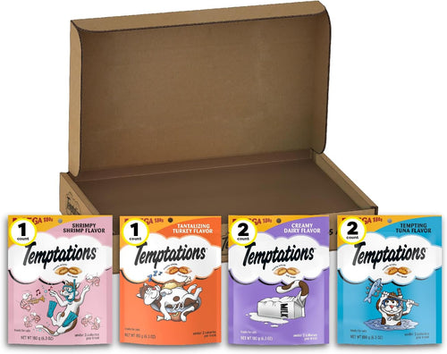 Cat Treats Classic Crunchy and Soft Cat Treats Variety Pack, 6.3 Oz. Pouches (Pack of 6) | Dairy, Tuna, Shrimp & Turkey Flavors, under 2 Calories per Treat, 100% Complete & Balanced for Adult Cats, Resealable Pouches
