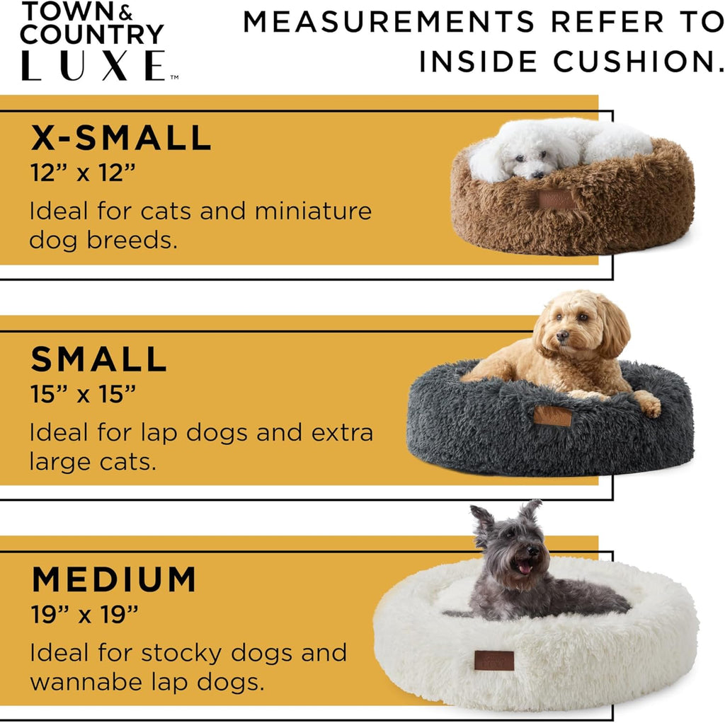 Cuddletown Fuzzy Solid Donut Pet Bed, Soft, Cozy & Calming, Water Repellent, Non-Slip Bottom, 100% Machine Washable, Dark Grey, Medium 28"X28"X7" Round