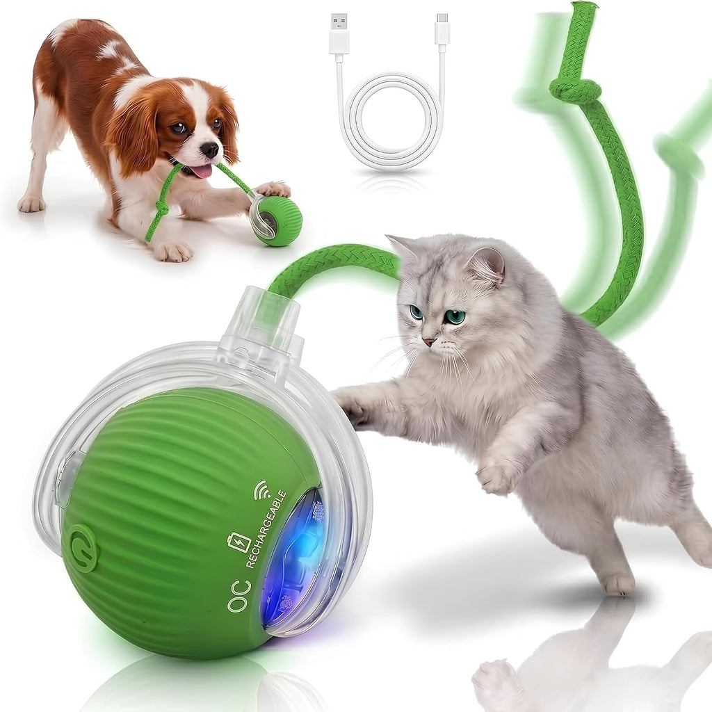 Interactive Cat Toy Automatic Moving Ball, Indoor Cats, Rechargeable, Green | Interactive Toys for Cats, Motion Activated Dog Toy for Small Dogs, 3 Speed Modes, Rechargeable, Quiet Silicone