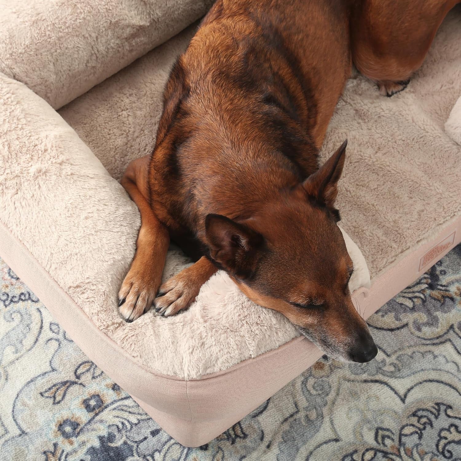 Cuddletown Comfy Solid Bolster Sofa Pet Bed, Supportive & Calming Egg Crate Foam, Non-Slip Bottom, Machine Washable Cover, Warm Taupe, Large 35"X25"X8"