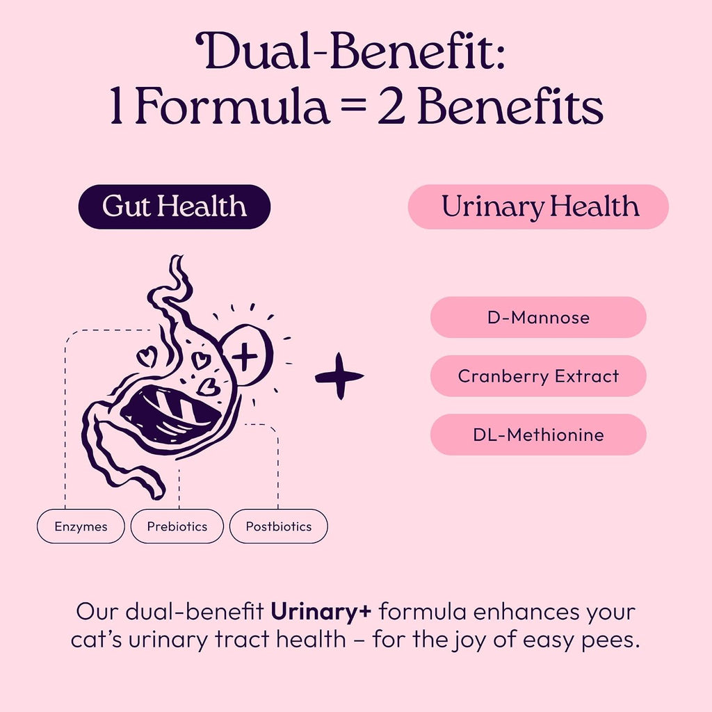 Urinary Cat Supplement + D-Mannose, Cranberry, Gutboost, 90Ct