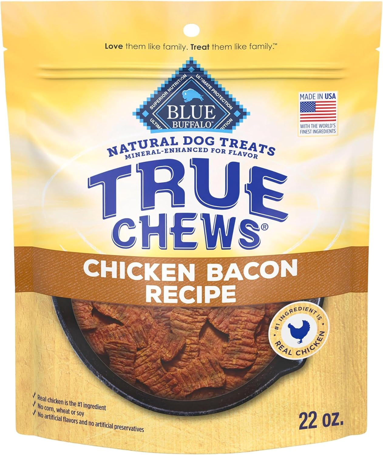 True Chews Chicken Bacon Dog Treats, 22 Oz | Real Chicken First, Tender & Chewy, Made in the USA, No Artificial Preservatives