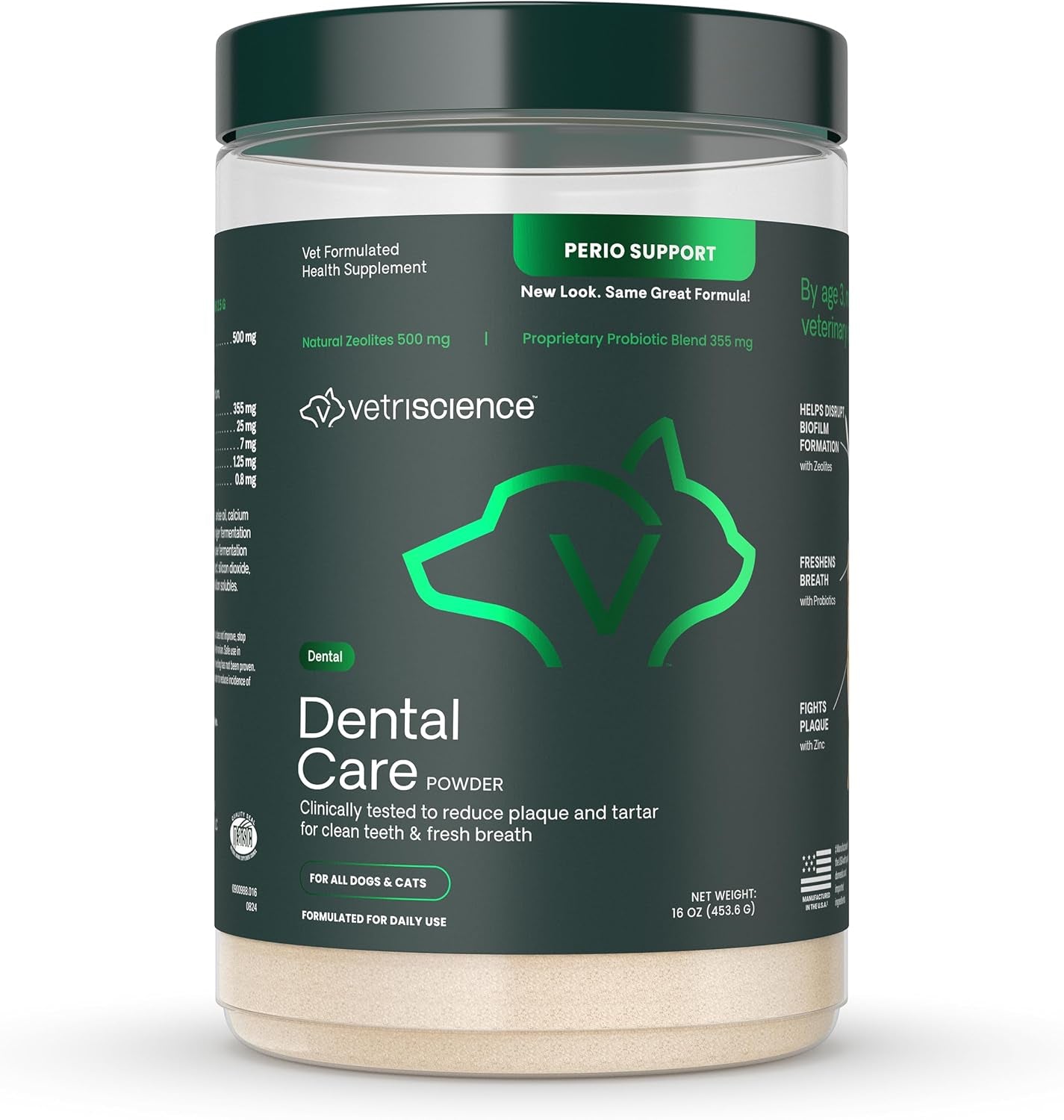 Dental Care Powder - Dental Supplement Powder for Dogs & Cats - Supports Breath Freshening - Healthy Teeth & Gums - Easy-To-Use Oral Hygiene for Pets - 16 Oz