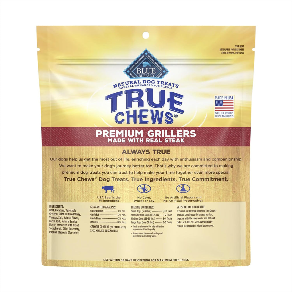 True Chews Premium Grillers Steak Dog Treats, 20 Oz | Real Beef First, Charred Grilled Texture, No Chicken By-Product, Corn, Wheat, or Soy