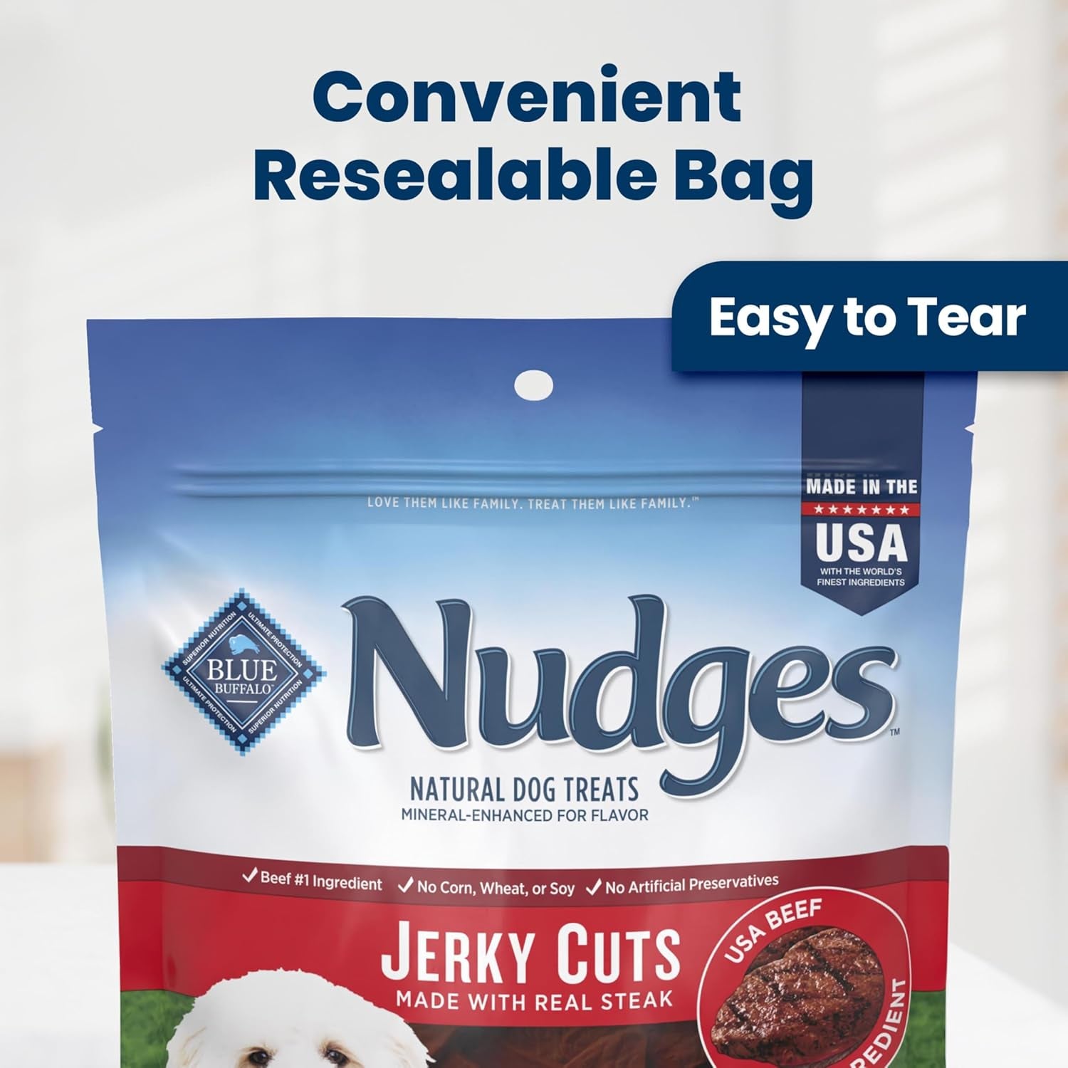 Nudges Jerky Cuts Steak Dog Treats, 16 Oz | Real Beef First, Made in the USA, for All Breed Sizes, No Artificial Preservatives