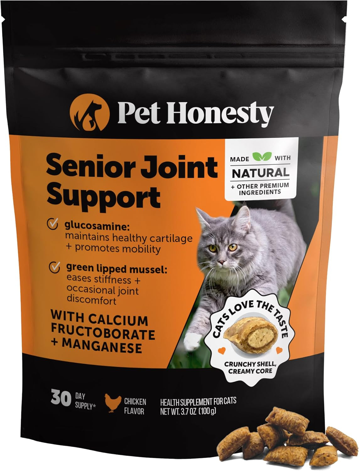 Senior Cat Joint Supplement Crunchy Creamy Hip + Joint for Cats - Ease Mobility Stiffness with Glucosamine Chondroitin, Green Lipped Mussel, Flexibility + Joint Support Chews (30-Day Supply)