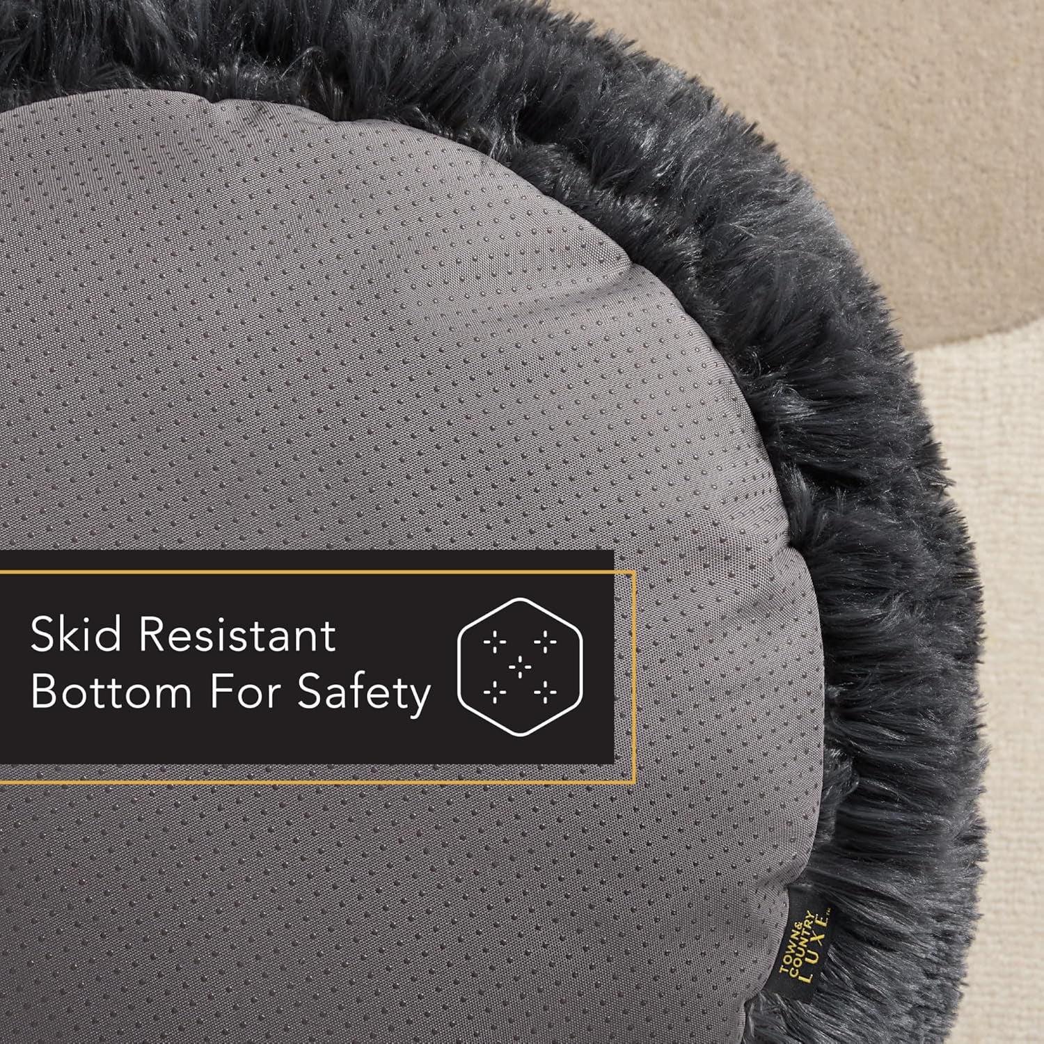 Cuddletown Fuzzy Solid Donut Pet Bed, Soft, Cozy & Calming, Water Repellent, Non-Slip Bottom, 100% Machine Washable, Dark Grey, Medium 28"X28"X7" Round