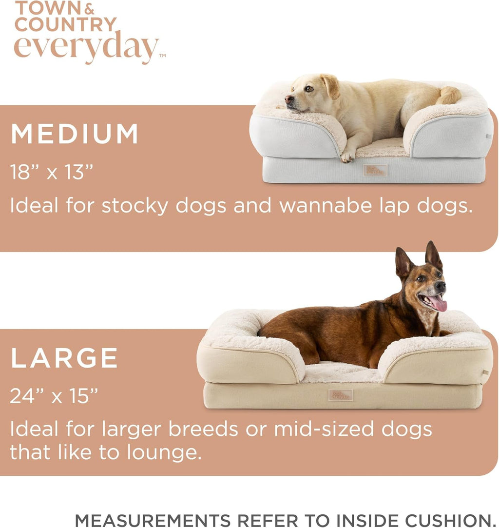 Cuddletown Comfy Solid Bolster Sofa Pet Bed, Supportive & Calming Egg Crate Foam, Non-Slip Bottom, Machine Washable Cover, Warm Taupe, Large 35"X25"X8"