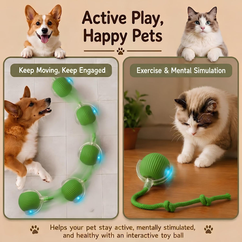 Interactive Cat Toy Automatic Moving Ball, Indoor Cats, Rechargeable, Green | Interactive Toys for Cats, Motion Activated Dog Toy for Small Dogs, 3 Speed Modes, Rechargeable, Quiet Silicone