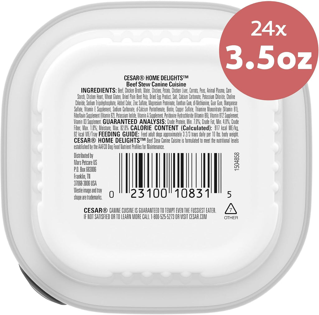 Home Delights Wet Dog Food, Beef Stew in Sauce, 3.5 Oz, 24 Count | Real Beef #1 Ingredient, Easy to Digest, No Fillers/Added Sugar/Artificial Flavors, Use as Meal or Topper, Easy Peel Trays