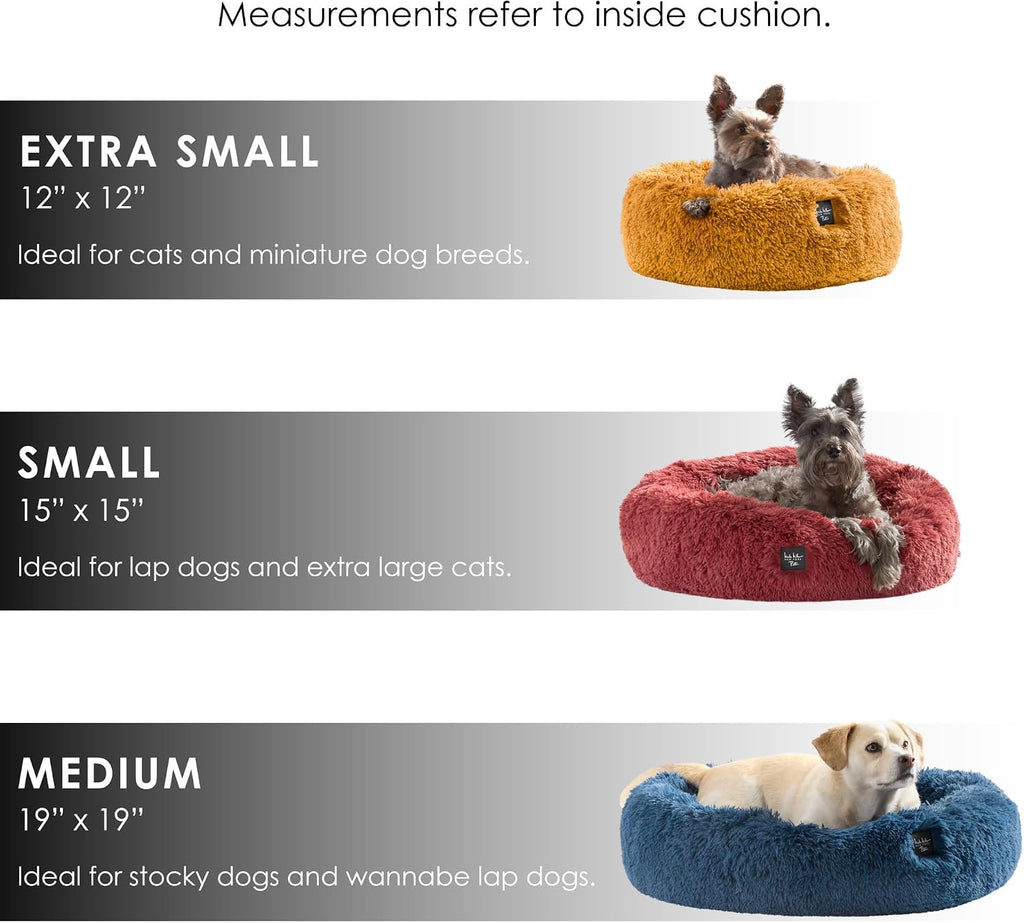 PET Ellie Fuzzy Solid Donut Pet Bed, Plush, Cozy & Calming, Non-Slip Bottom, 100% Machine Washable, Burgundy Rose, X-Small 19"X19"X7" Round