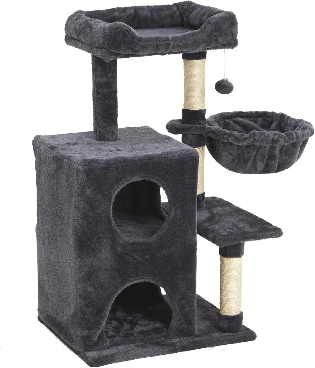 Cat Tree Tower for Indoor Cats, 36-Inch Adult Cat Tree House for Large Adult Cats with Steps, Scratching Post, 2 Cat Condo, Dangling Toys, Dark Grey
