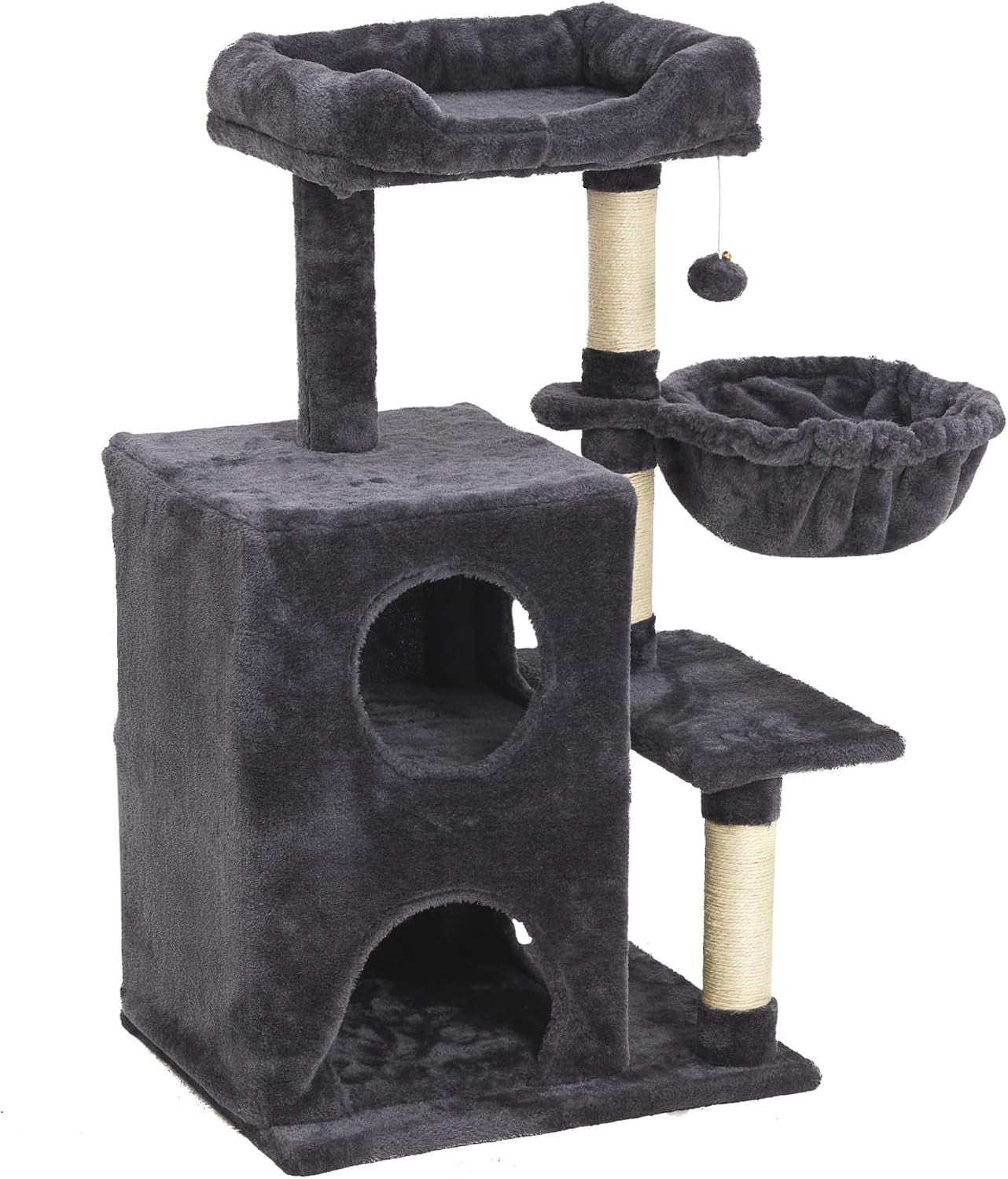 Cat Tree Tower for Indoor Cats, 36-Inch Adult Cat Tree House for Large Adult Cats with Steps, Scratching Post, 2 Cat Condo, Dangling Toys, Dark Grey