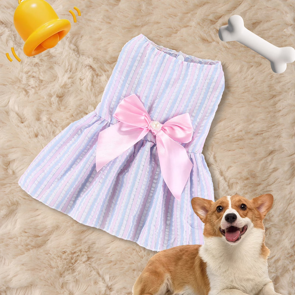 Clearance  Dog Dresses for Small Medium Dogs Girl, Pet Cat Princess Bowknot Dog Clothes, Cute Puppy Summer Outfits Skirt Shirt (Blue, L)