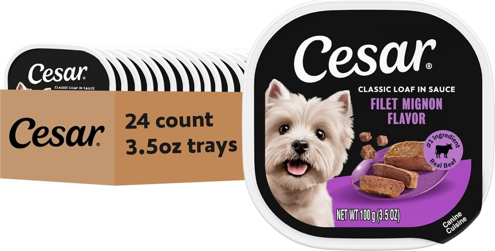 Classic Loaf in Sauce Wet Dog Food, Filet Mignon, 3.5 Oz, 24 Count | Made in USA, Real Beef #1 Ingredient, No Fillers/Added Sugar/Artificial Flavors, Use as Meal or Topper, Easy Peel Trays