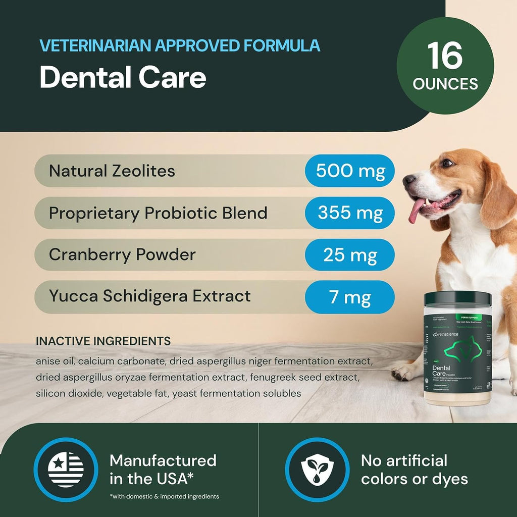 Dental Care Powder - Dental Supplement Powder for Dogs & Cats - Supports Breath Freshening - Healthy Teeth & Gums - Easy-To-Use Oral Hygiene for Pets - 16 Oz