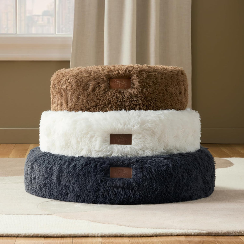 Cuddletown Fuzzy Solid Donut Pet Bed, Soft, Cozy & Calming, Water Repellent, Non-Slip Bottom, 100% Machine Washable, Dark Grey, Medium 28"X28"X7" Round