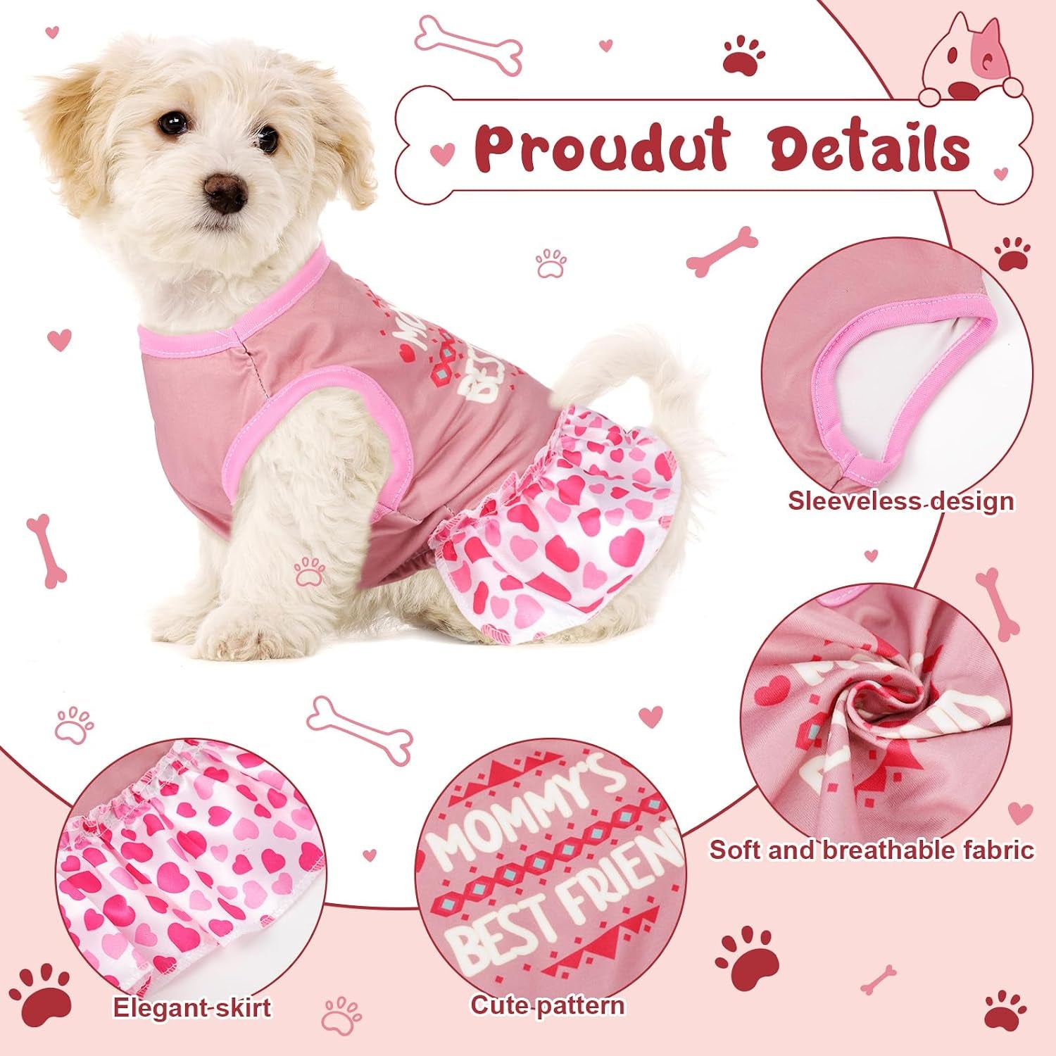 6 Pack Girl Dog Clothes Pet Dress Shirt Female Cute Dog Sundress Puppy Summer Apparel Clothes Outfits with Ruffles for Pets Cats(Medium)