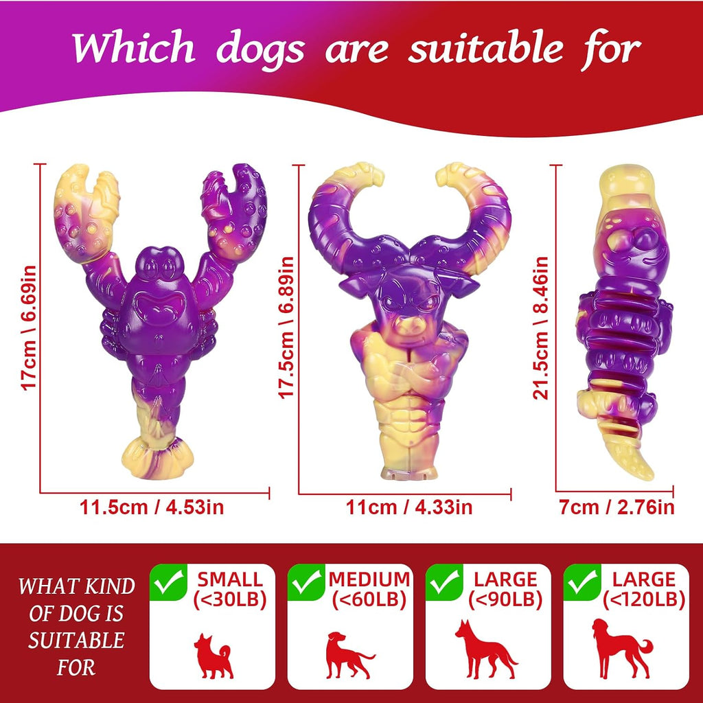 Indestructible Dog Toys for Aggressive Chewers, Tough Dog Toys for Large Dogs, Durable Dog Chew Toys to Keep Them Busy, Interactive Aggressive Chew Toys for Medium Dogs, Beef Flavor (Lob+Bull)