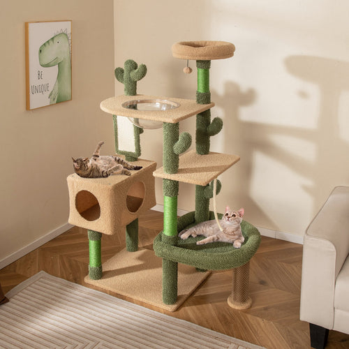 59" Multilevel Cactus Cat Tree – Scratching Posts, Toy & Rope