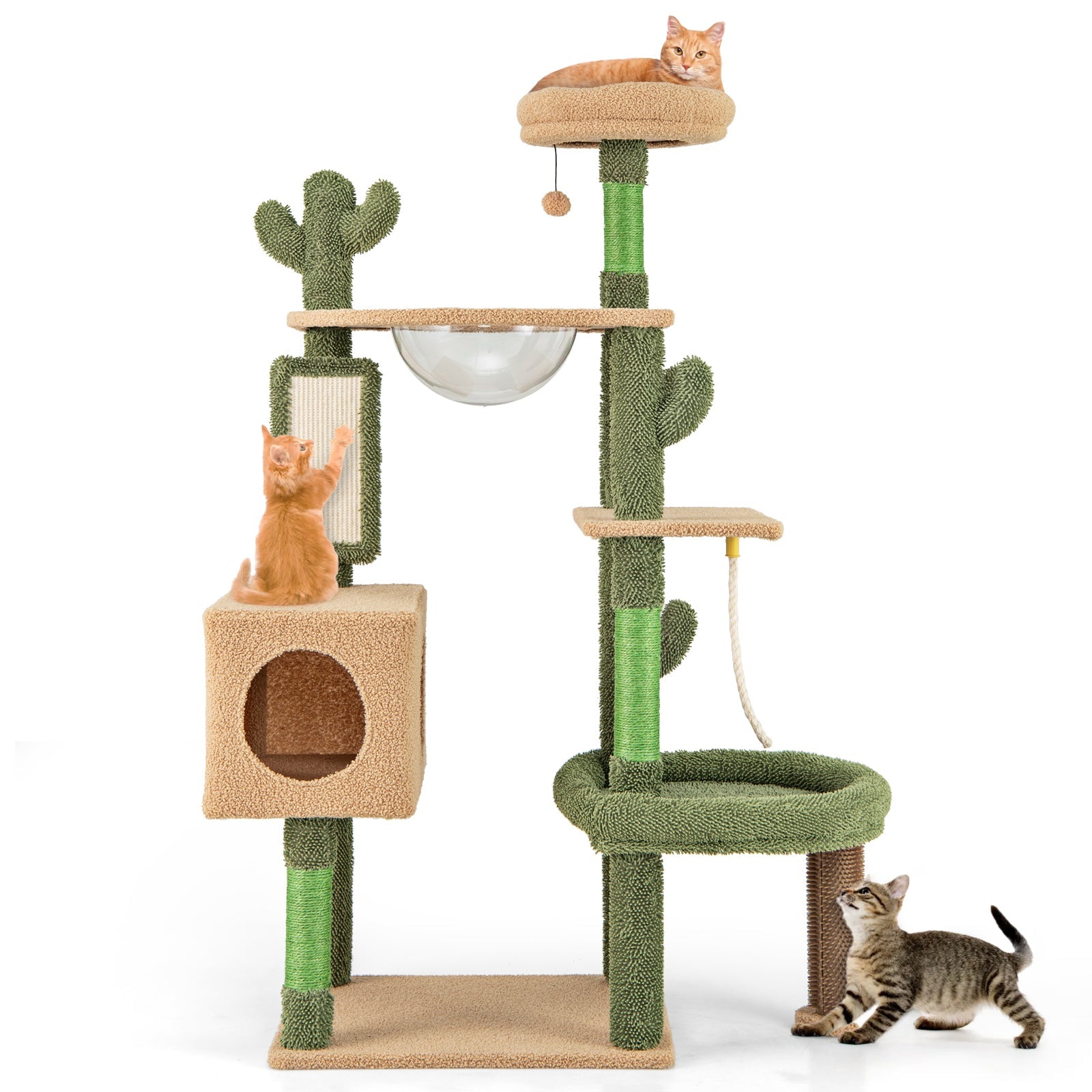 59" Multilevel Cactus Cat Tree – Scratching Posts, Toy & Rope