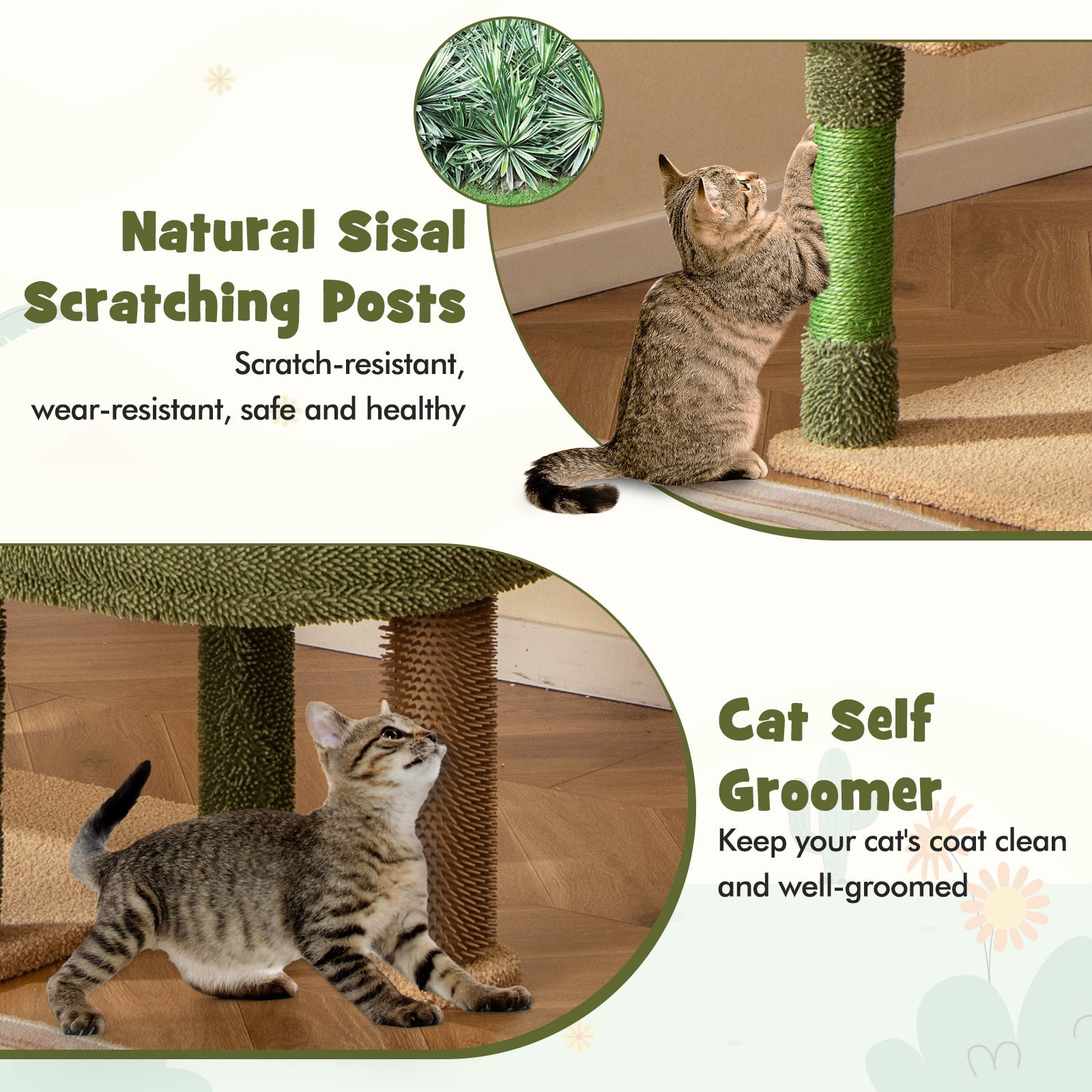 59" Multilevel Cactus Cat Tree – Scratching Posts, Toy & Rope