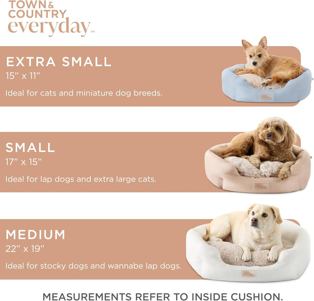 Cuddletown Faux Linen Comfy Cozy Cuddler Pet Bed, Supportive & Calming, Non-Slip Bottom, Machine Washable Cover, Blue, Small 22"X20"X7"