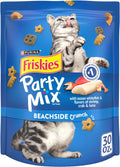 Purina Party Mix Beachside Crunch Treats, 30 Oz Pouch | Made with Real Ocean Whitefish as the Number One Ingredient, with Shrimp, Crab and Tuna Flavors in Every Bite for Adult Cats