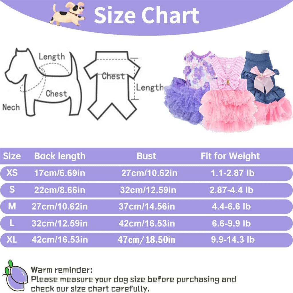 Sets of 3 Dog Dresses for Small Dogs Chihuahua Clothes Outfits for Dogs Summer Tutu Costume Female Apparel Accessories for Tea Cup Maltese (Small)
