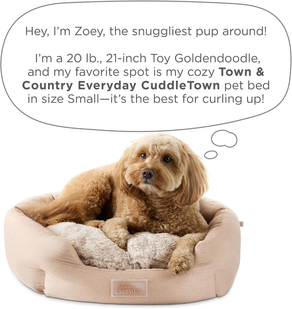 Cuddletown Faux Linen Comfy Cozy Cuddler Pet Bed, Supportive & Calming, Non-Slip Bottom, Machine Washable Cover, Blue, Small 22"X20"X7"