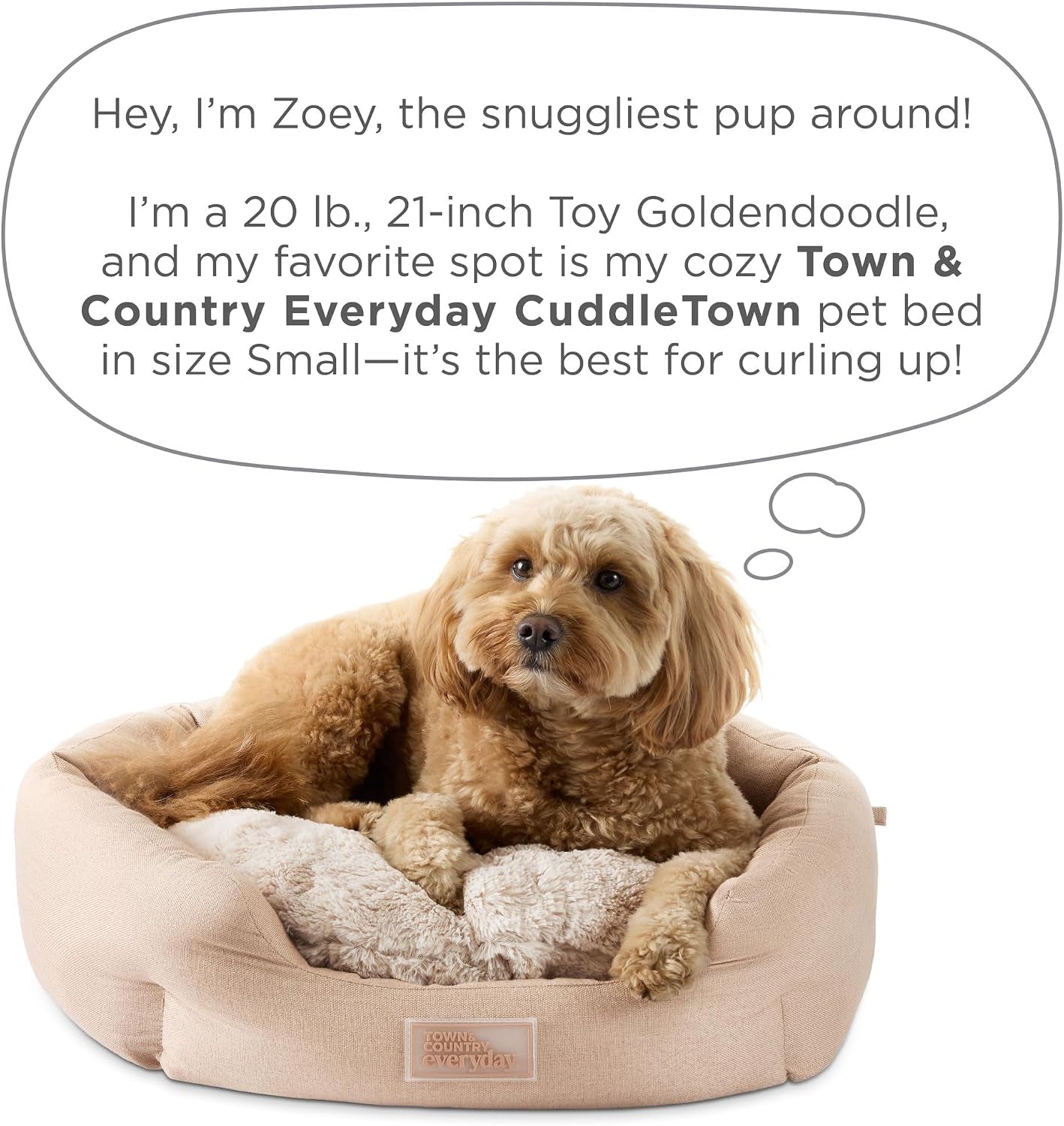 Cuddletown Faux Linen Comfy Cozy Cuddler Pet Bed, Supportive & Calming, Non-Slip Bottom, Machine Washable Cover, Blue, Small 22"X20"X7"