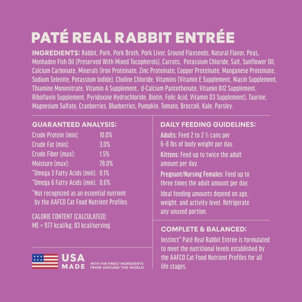 Original Grain Free Real Rabbit Recipe Natural Wet Canned Cat Food, 3 Oz. Cans (Case of 24) | Rich & Creamy Pate Texture, High Protein, Real Rabbit, Whole-Food Ingredients, Grain-Free, Hydration Support