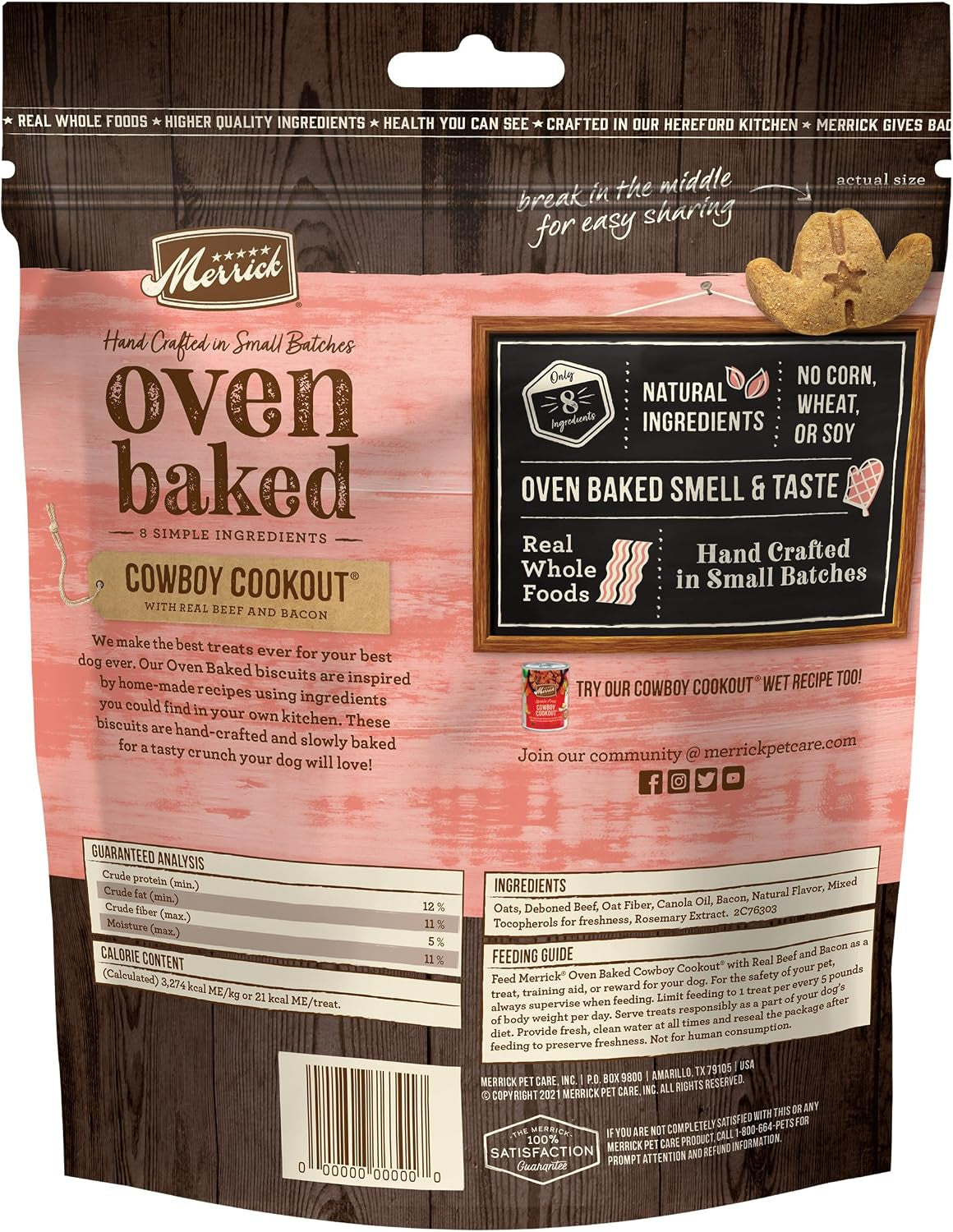 Oven Baked Natural and Crunchy Bag of Bacon Treats, Cowboy Cookout Recipe with Real Beef and Bacon - 11 Oz. Bag
