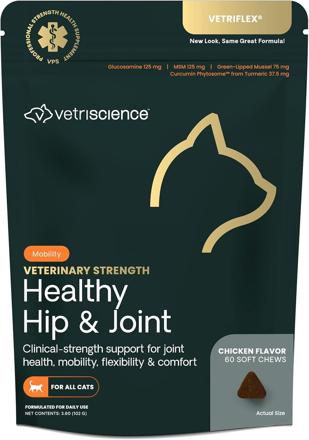 Veterinary Strength Healthy Hip & Joint Chews - Cat Joint & Soft Tissue Health Supplement for Mobility - Clinical Strength Formula - Chicken Flavor - 60 Count